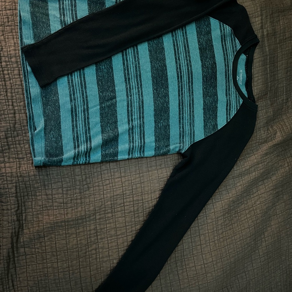 Striped Teal and Black Long Sleeve Shirt